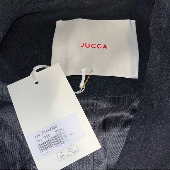 JUCCA trench coat black size 10 wool belted double breasted fall winter NWT New - Picture 14 of 15